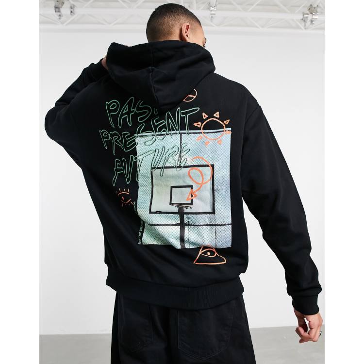 ASOS Design Unisex Oversized Hoodie with NFL Logo Prints in Black