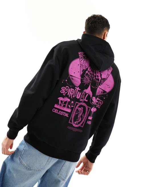ASOS DESIGN oversized hoodie in black with celestial back print