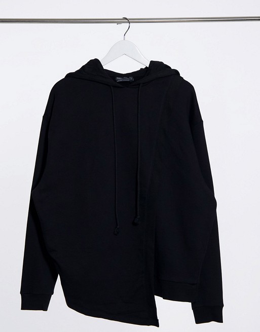 ASOS DESIGN organic oversized hoodie in black with cross over panel