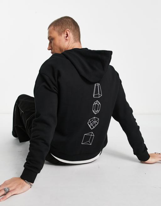 ASOS Dark Future Oversized Hoodie with Back Renaissance-Style Graphic Puff Print in Washed Black