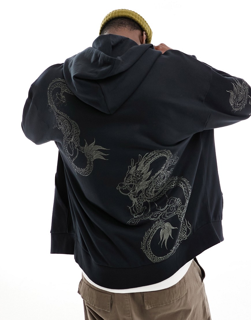 ASOS DESIGN oversized hoodie in black with dragon embroidery