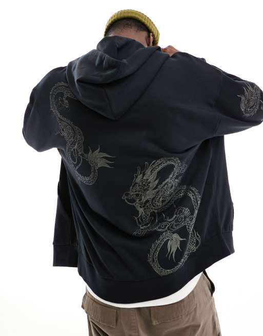 ASOS DESIGN oversized hoodie in black with dragon embroidery ASOS