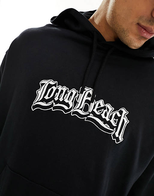 ASOS DESIGN oversized hoodie in black with grunge back print