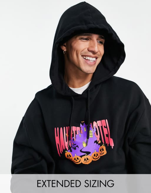 Asos Design Oversized Hoodie In Black With Halloween Print Asos