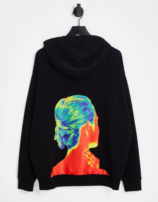 ASOS DESIGN oversized hoodie in black with heat map photographic back print