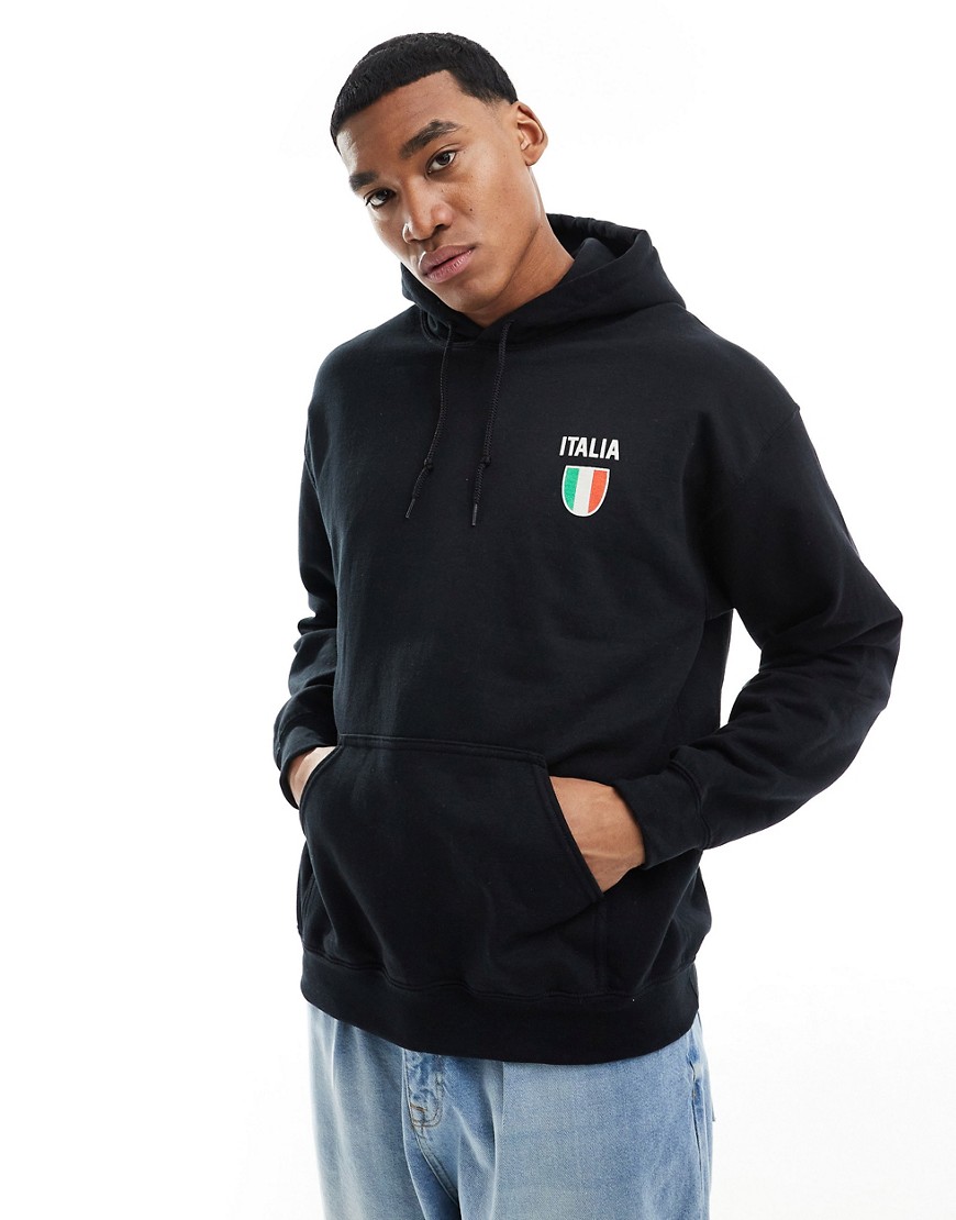 Asos Design Oversized Hoodie In Black With Italy Prints