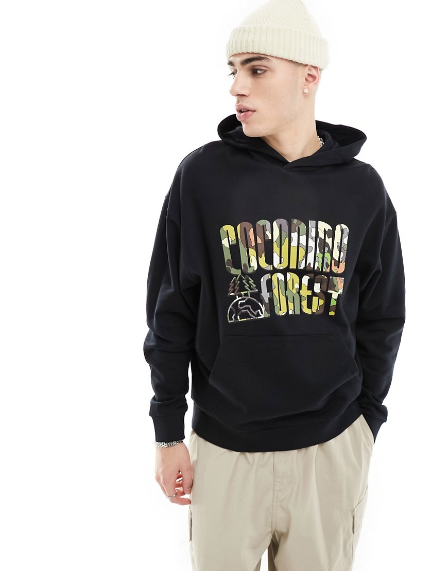Asos Design Oversized Hoodie In Black With Multicolored Front Print