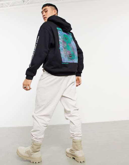 ASOS Design Unisex Oversized Hoodie with NFL Logo Prints in Black