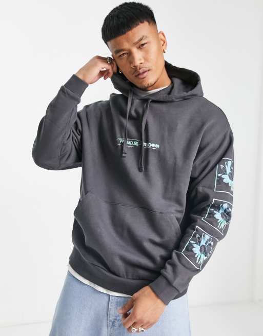 ASOS Design Unisex Oversized Hoodie with NFL Logo Prints in Black