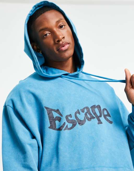 ASOS DESIGN oversized hoodie in blue acid wash with text print - part of a  set