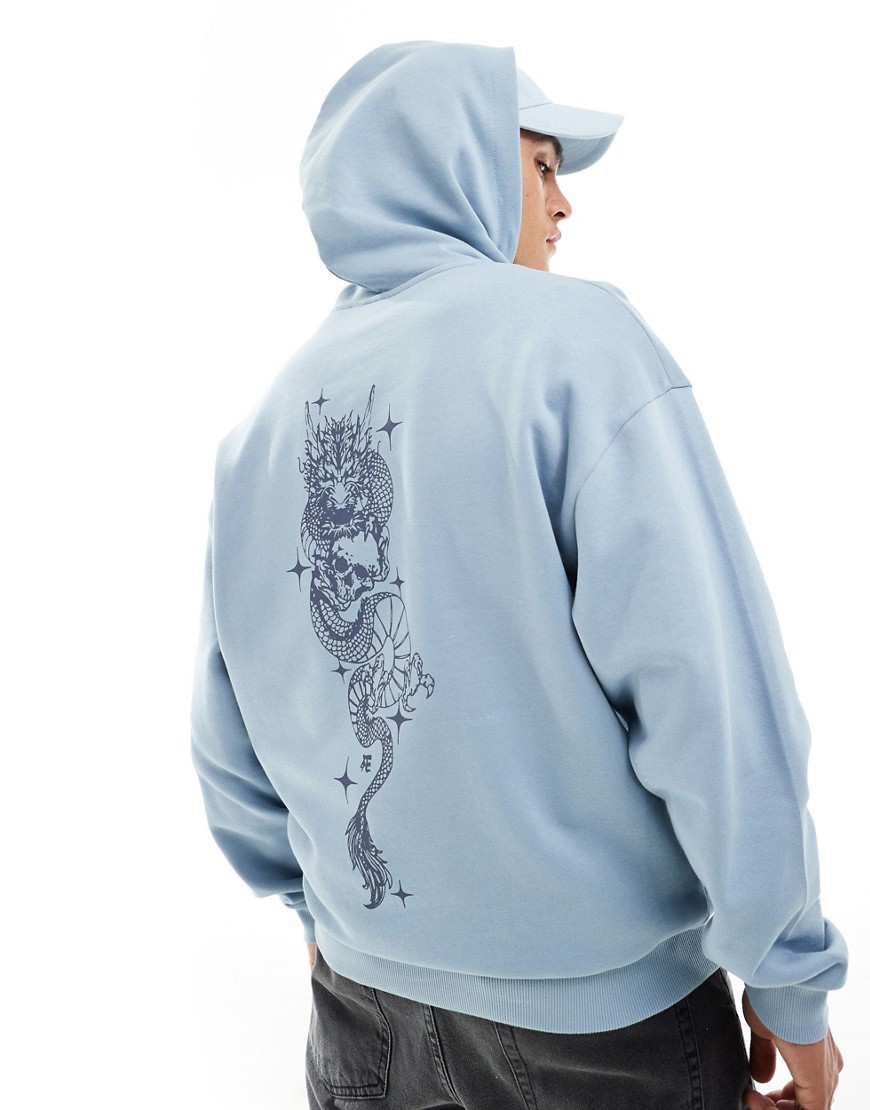 Asos Design Oversized Hoodie In Blue With Back Spine Print