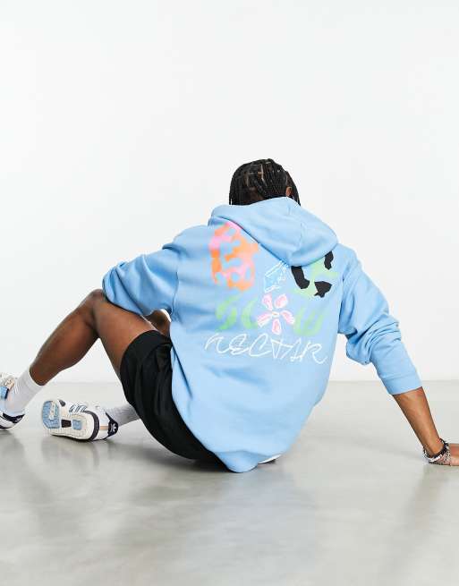 ASOS DESIGN oversized hoodie in blue with digital back print