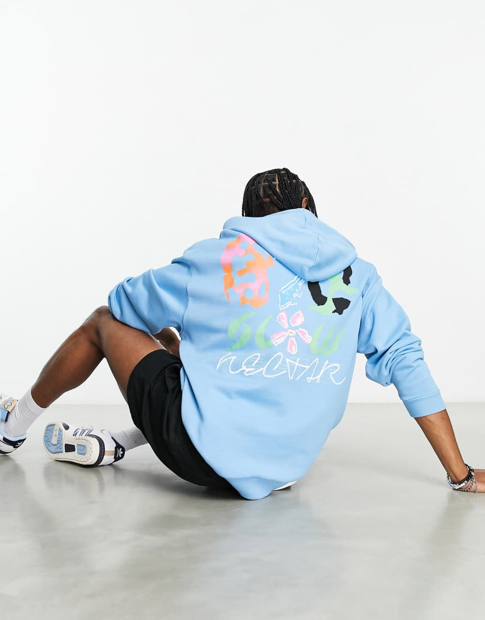 ASOS DESIGN oversized hoodie in blue with digital back print