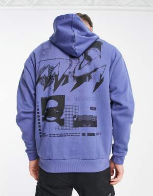 ASOS DESIGN oversized hoodie in blue with street back print and