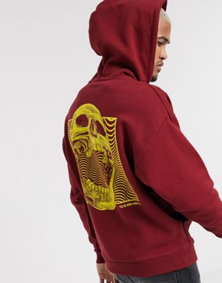 ASOS DESIGN - Oversized hoodie in bordeaux met print op de rug-Rood