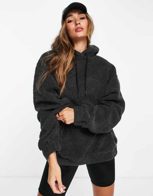 ASOS DESIGN oversized hoodie in borg fleece in charcoal ASOS