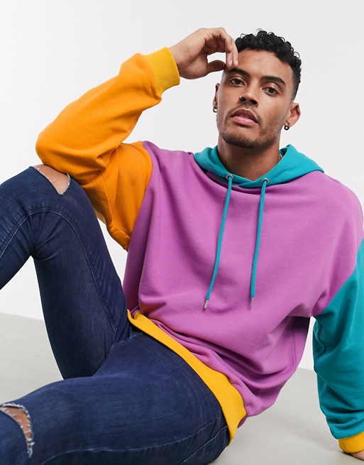 ASOS DESIGN oversized hoodie in bright colour blocking