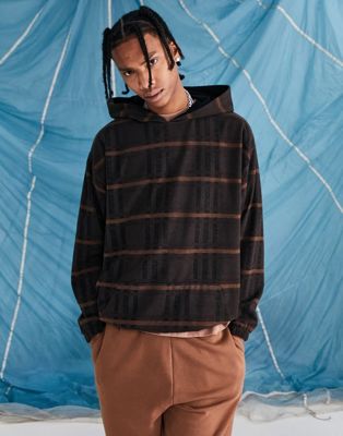 ASOS DESIGN oversized hoodie in brown check brushed texture