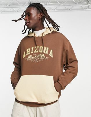ASOS DESIGN oversized hoodie in brown colour block with city print
