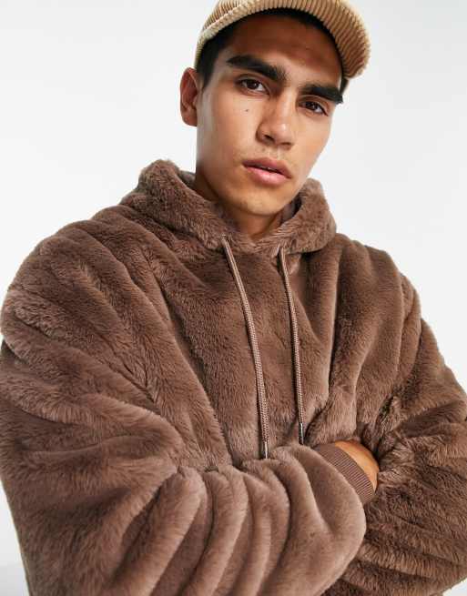 ASOS DESIGN oversized hoodie In brown faux fur