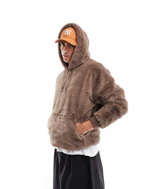 ASOS DESIGN oversized hoodie in brown faux fur