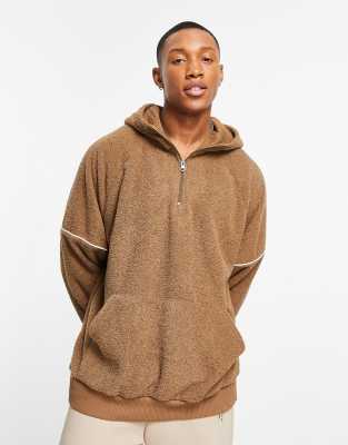 Asos Design Oversized Hoodie In Brown Terry With Panel Detail