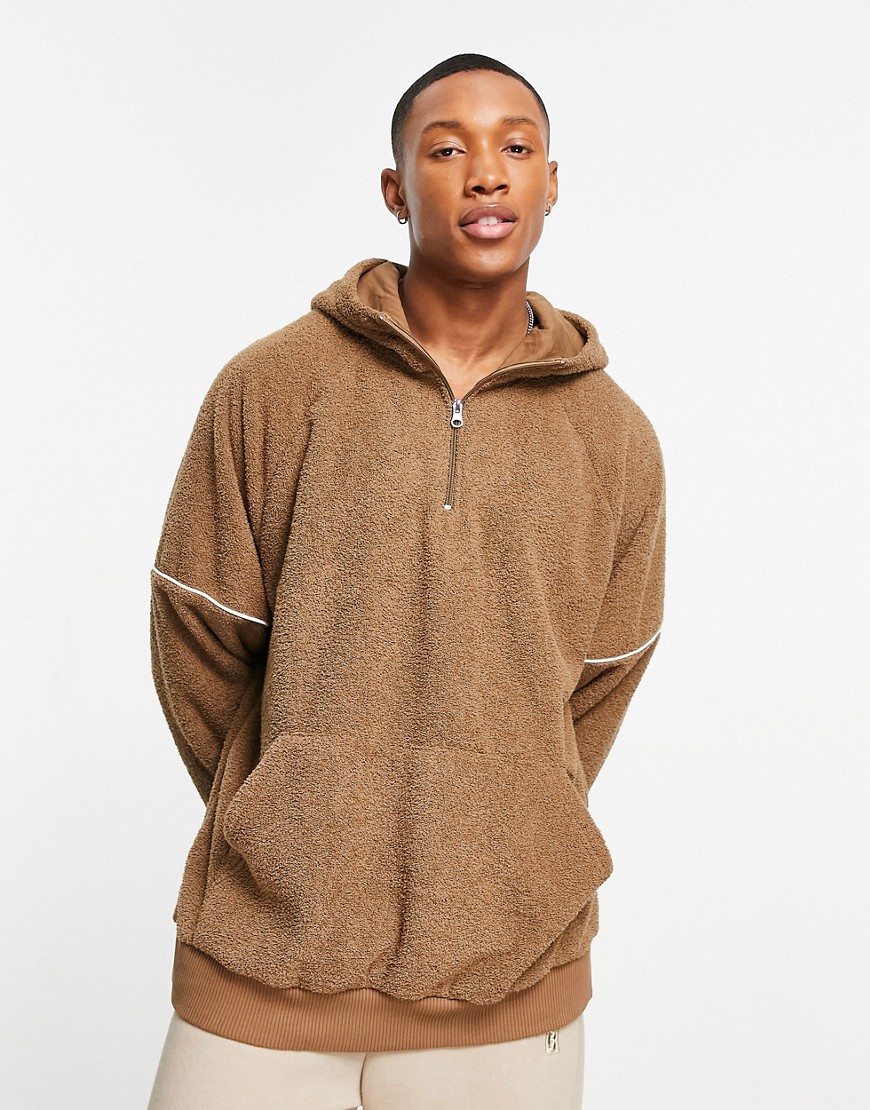 ASOS DESIGN oversized hoodie in brown towelling with panel detail
