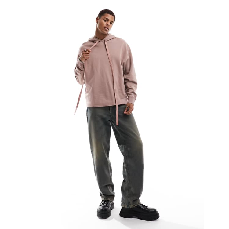 ASOS DESIGN oversized hoodie in brown with distressed seam