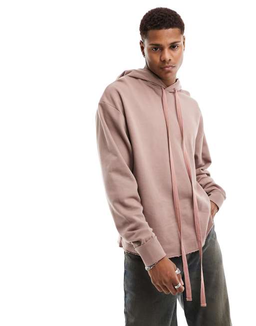 ASOS DESIGN oversized hoodie in brown with distressed seam details