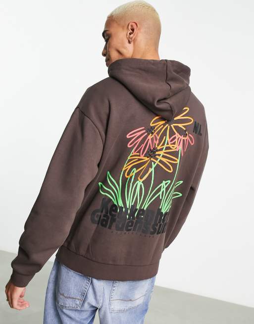 ASOS DESIGN oversized hoodie in brown with flower back print | ASOS