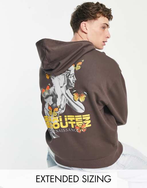 ASOS DESIGN oversized hoodie in brown with statue photographic back print