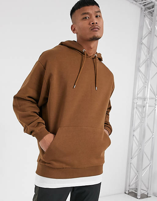 ASOS DESIGN oversized hoodie in brown with t-shirt hem | ASOS