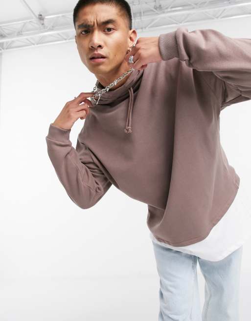 ASOS DESIGN oversized hoodie in brown with white t shirt hem