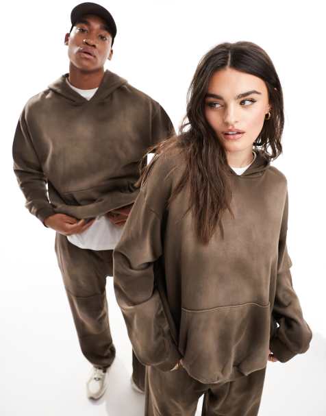 ASOS DESIGN - Oversized hoodie in bruine wassing - view 1