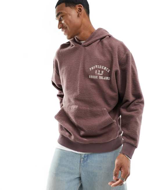 ASOS DESIGN oversized hoodie in brushed texture in brown with city print