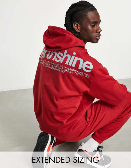 ASOS DESIGN oversized hoodie in burgundy with text prints (part of a set)