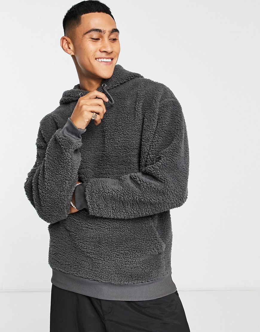 ASOS DESIGN oversized hoodie in charcoal gray borg