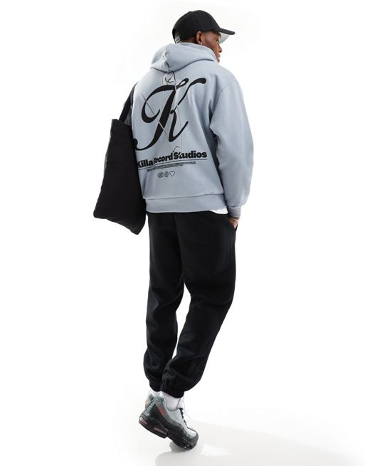 FhyzicsShops DESIGN oversized hoodie in charcoal grey with back photographic text print