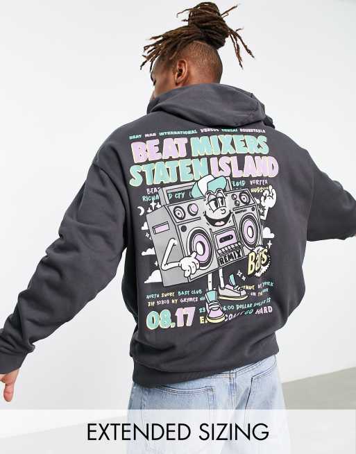 ASOS Dark Future Oversized Hoodie with Back Renaissance-Style Graphic Puff Print in Washed Black