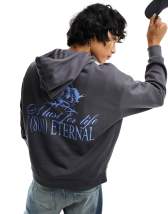 COLLUSION Distorted eye graphic hoodie in stone