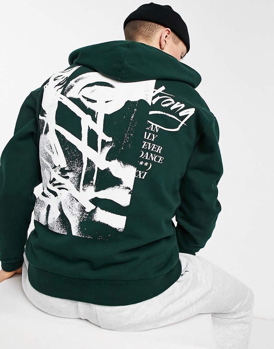 ASOS DESIGN oversized hoodie in dark green with classical Roman back print