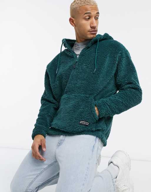 ASOS DESIGN oversized hoodie in deep green teddy with funnel neck