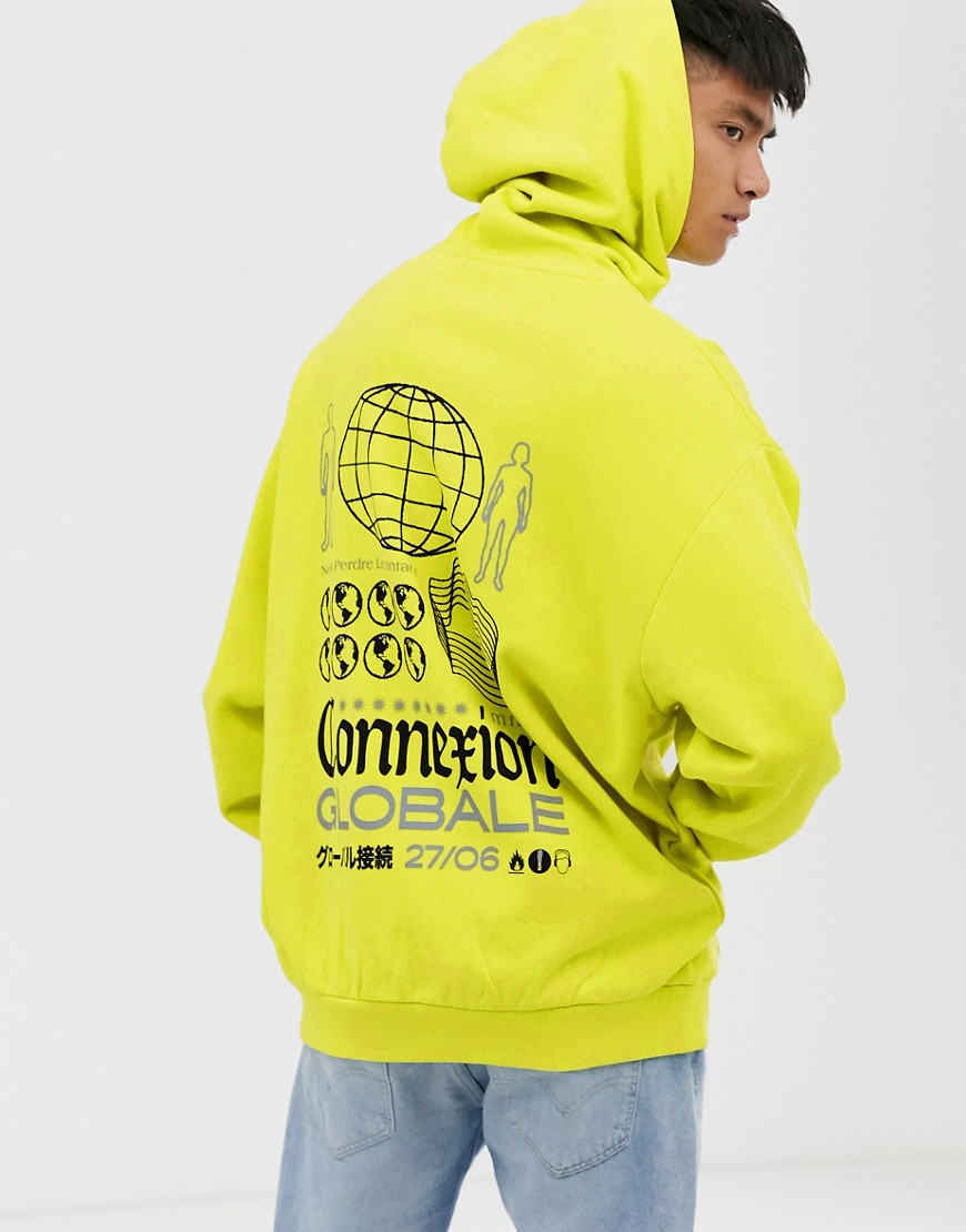ASOS DESIGN - Oversized hoodie in felgroen met wereldbolprint op de achterkant