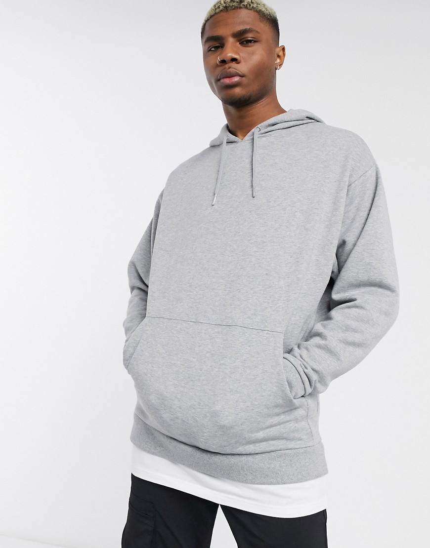 ASOS DESIGN - Oversized hoodie in gemêleerd grijs met T-shirt zoom