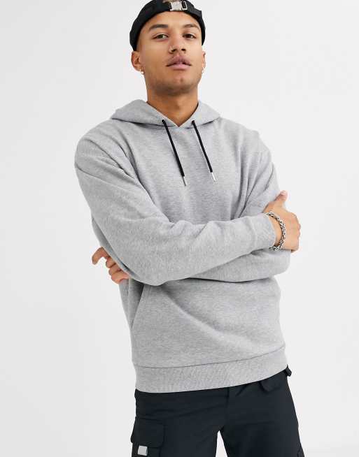 ASOS DESIGN - Oversized hoodie in gemêleerd grijs met zwarte trekkoorden, 3 van 4