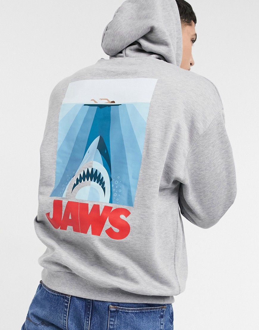 Asos Design Oversized Hoodie In Gray Heather With Jaws Back Print