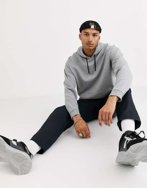 ASOS DESIGN oversized hoodie in gray marl with black drawcords, 4 of 4