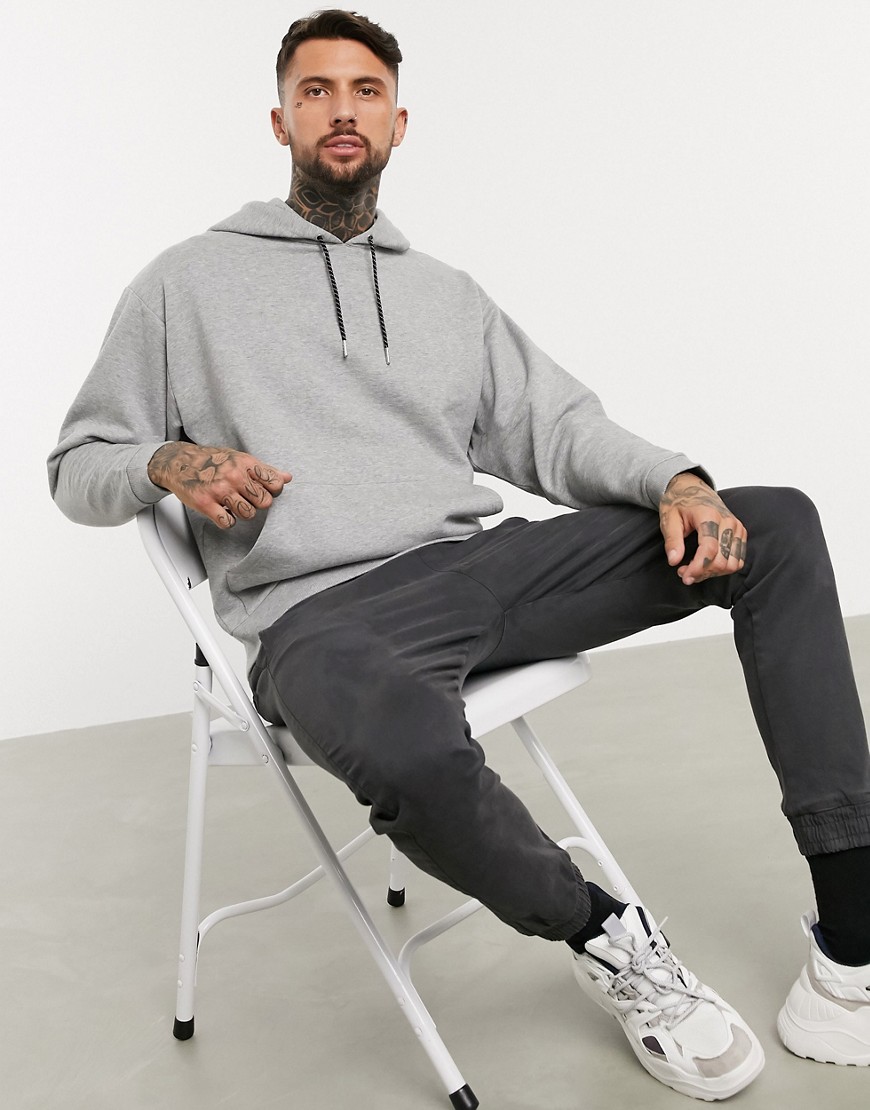 Asos Design Oversized Hoodie In Gray Marl With Flecked Drawcords-grey