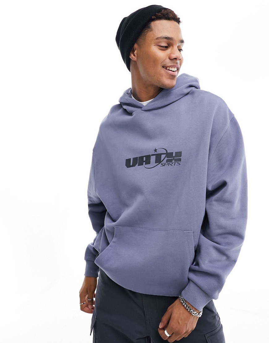 Asos Design Oversized Hoodie In Gray With Front Sport Print