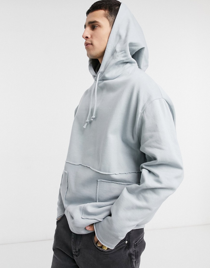 Asos Design Oversized Hoodie In Gray With Raw Edge Pockets-grey
